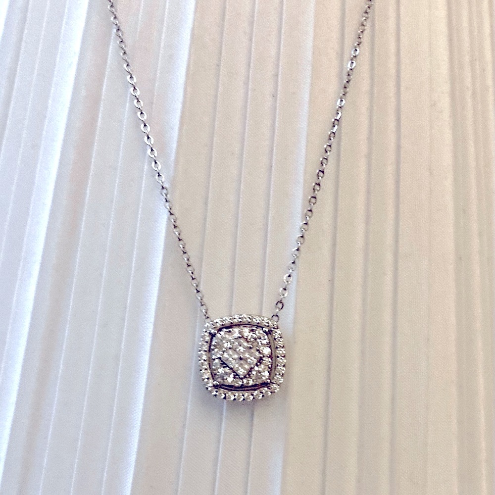 Absolute Sterling Silver Cushion Stone Cut Necklace